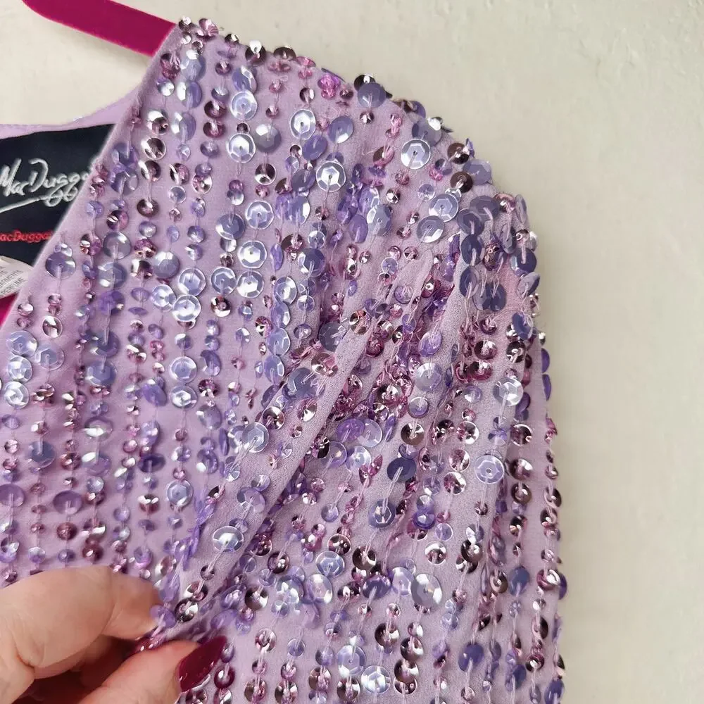 Mac Duggal Sequin Illusion Long Puff Sleeve 107641 Evening Tea Length Midi Dress - Picture 6 of 16